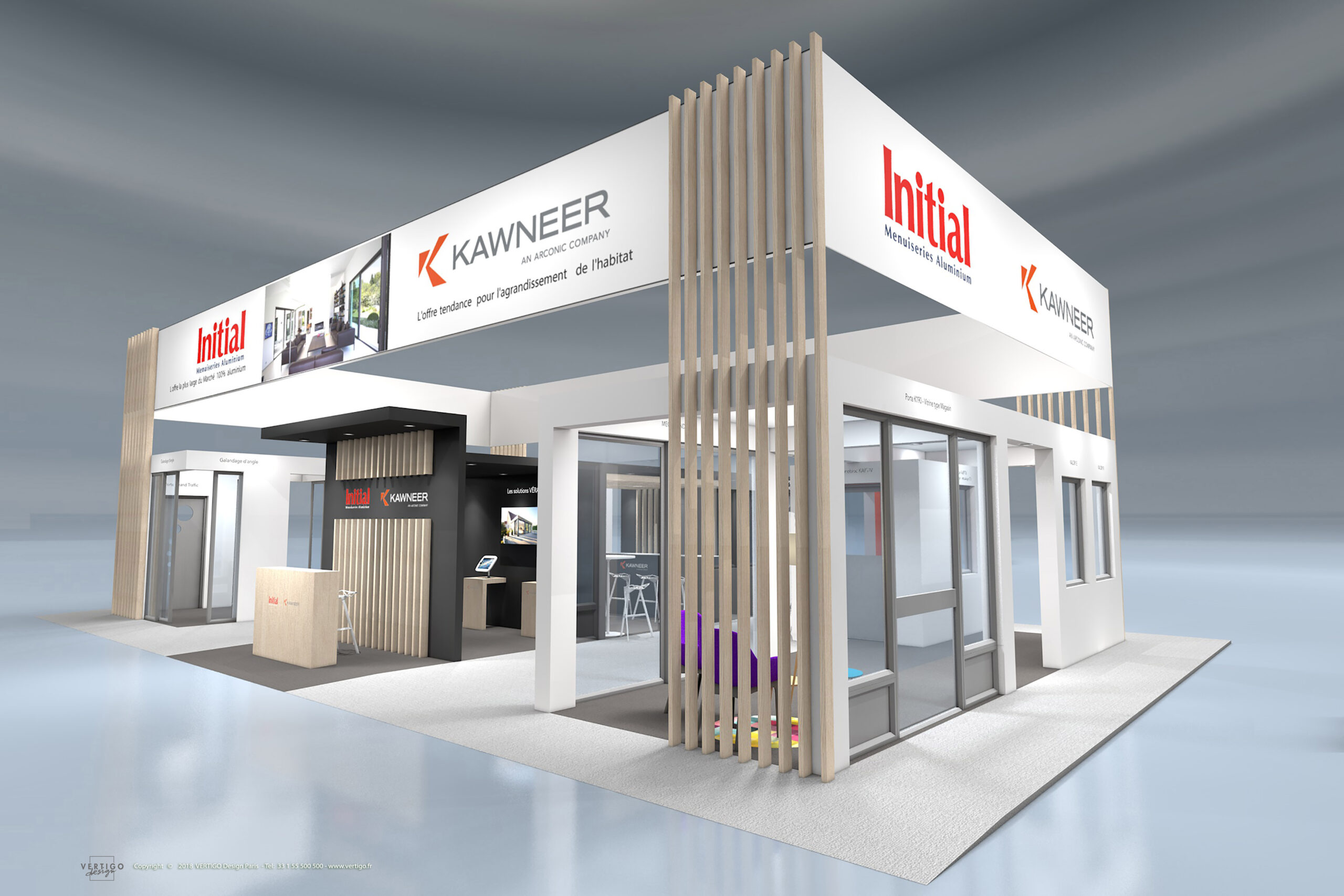 plan 3D du stand KAWNEER au salon EquipBaie 2018